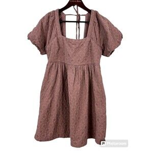 Madewell Floral Quilted Puff Sleeve Mini Dress Sz M Purple Flirty Hidden Zipper